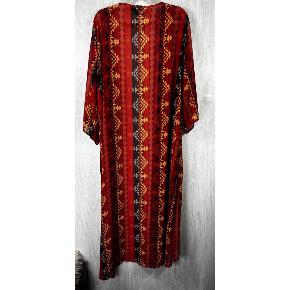 Lucky Blessed Kimono Duster 3XL Red Aztec Tribal Boho Long Festival‎ Chic - Picture 4 of 7